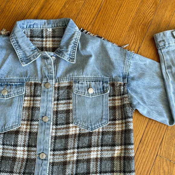 Denim and plaid shacket - Picture 1 of 6
